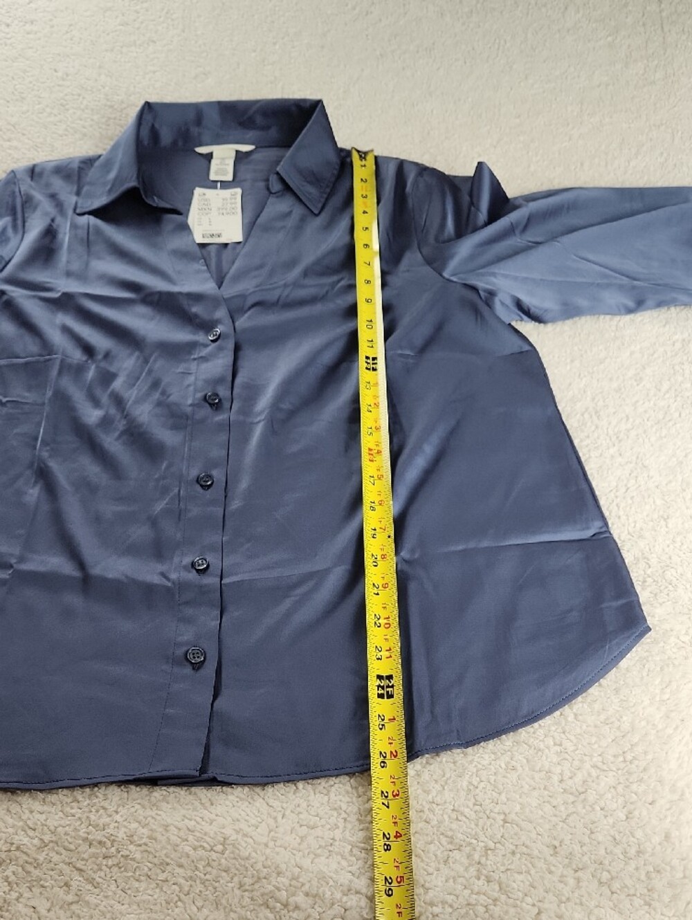 H&M Dusty Blue Satin-Feel Button-Up Blouse Large NWT - Picture 9 of 11